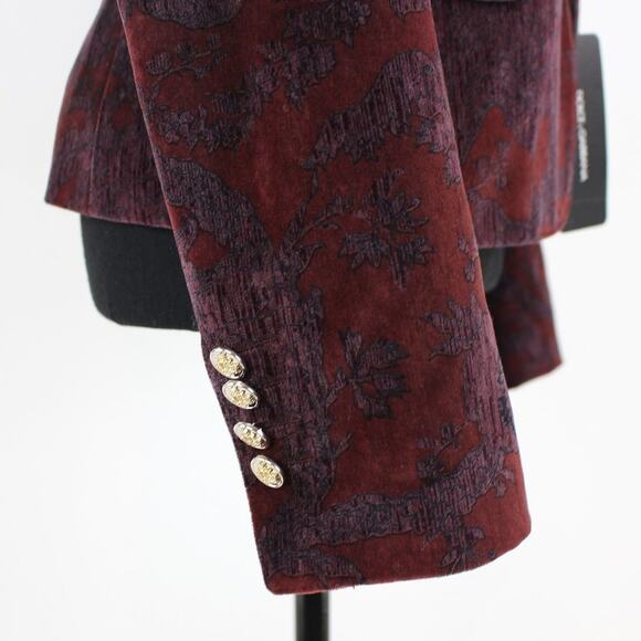Dolce & Gabbana Velour Burgundy Floral Pattern Blazer 42 Single Breasted Jacket - Picture 3 of 8